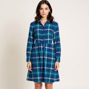 Old Navy NEW Waist Defined Dress Blue and Green Plaid Crepe Plus Size 1X